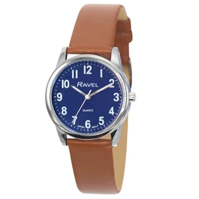 Image of Ravel Plus Extra Long Life Men&#039;s Everyday Watch with Microfibre Leather Strap Japanese Analogue Quartz RP004M Tan/Silver Tone