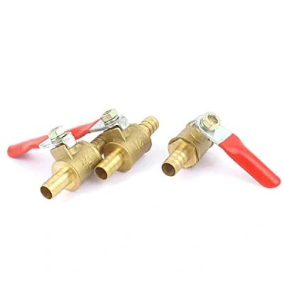 Image of Sourcingmap Ball Valve Water Fuel Line Shut Off Valve, 8mm Hose Barb to Barb, Pipe Tube Fittings, 180 Degree Operation Handle, Brass Pack of 3