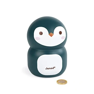 Image of Janod Penguin Wooden Children’s Money Box 5.9 inch Children&#039;s Room Decoration Suitable for Ages 3 and Up, J04650