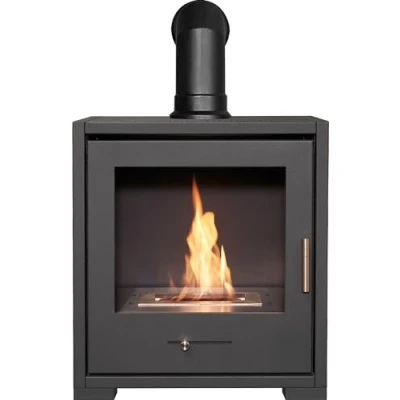 Image of OKO S3 Bio Ethanol Stove in Charcoal Grey with Angled Pipe