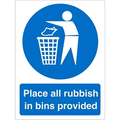 Image of Seco Place All Rubbish in Bins Provided Sign, 200mm x 300mm Self Adhesive Vinyl