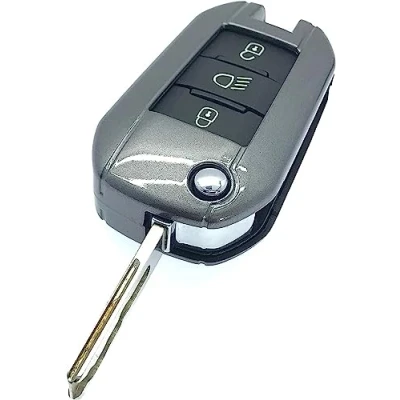 Image of Nordecco Gloss Key Case Fits For Vauxhall Crossland X Grand Corsa F Vivaro, CITROEN C3 Shine PURETECH Berlingo, 3 Button Flip (Grey)