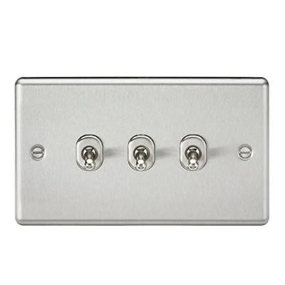 Image of KnightsBridge 10AX 3G 2 Way Toggle Switch Rounded Brushed Chrome Finish