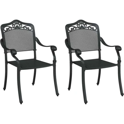 Image of vidaXL Garden Chairs 2 Pack Black Cast Aluminum