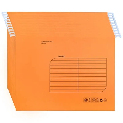 Image of Foolscap Suspension Files with Tab and Card Inserts (25 Pack,Orange) Hanging Filing Folders FC Size Cabinet for Office School Home File Organization