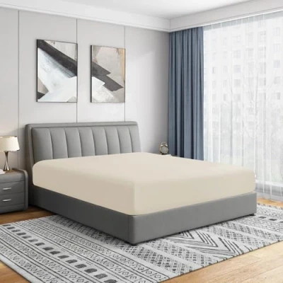 Image of Cathay Home Luxury Wrinkle and Fade Resistant Double Brushed Ultra Soft Microfiber 14 Inch Standard Pocket Single Fitted Sheet, Coconut Milk, Queen
