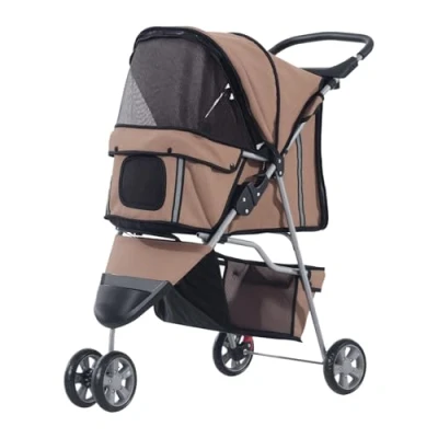 Image of PawHut Pet Travel Stroller Cat Dog Pushchair Trolley Puppy Jogger Carrier Three Wheels for Small Miniature Dogs(Coffee)