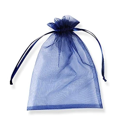 Image of 100 Pcs 20x30cm (7.9x11.8 inch) Transparent Organza Drawstring Bags, PLECUPE Pearl Jewelry Pouches Net Yarn Chiffon Wrapping Bags Ribbon Beam Pockets for Wedding Candy Packag Blue#1