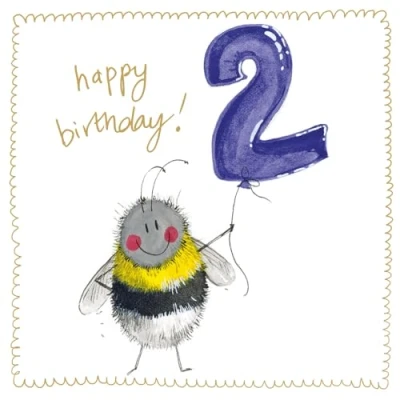 Image of Alex Clark Bee Birthday Foil Card 2 year old, 2nd Bees Floral Nature Plants Greeting Cards To Celebrate Designed and Printed in the UK…