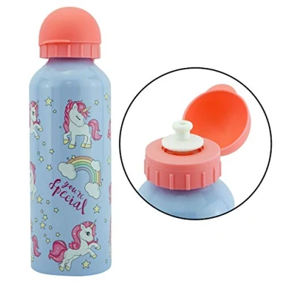 Image of 500ml Licensed Aluminium Canteen Drinking Flask Water Non Spill BPA Free Lightweight Leakproof KBT Disney Bottle For hIKING Summer Sports Kids Travel Girls 3+ Years (Unicorn Blue) 21cm