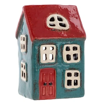 Image of Shudehill Giftware Ceramic Village Pottery Bright Colour Range Tealight Holder, beautiful house warming gift, Home Ornament, Candle Holder… (Blue/Red)