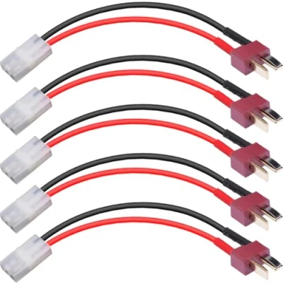 Image of EatPitaya T Plug Male to Tamiya Female Cable, Deans Style Big Battery Connector 10cm/3.93in ESC adapter 14AWG Flexible Silicone Lipo Charge Cable 5pcs