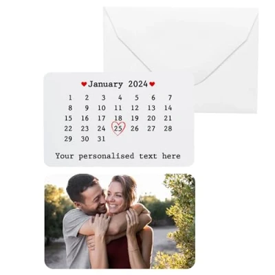 Image of Personalised Sentimental Keepsake Double Sided Photo Date White Metal Wallet Card Anniversary Valentines Gift (Organza Bag)