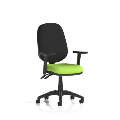 Image of Eclipse Plus II Lever Task Operator Chair Black Back Bespoke Seat with Height Adjustable Arms In Myrrh Green