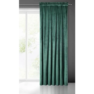 Image of Eurofirany PIERRE Soft Plain Opaque Velvet Curtain with Rufflette Tape For Rail 1 Unit, Fluffy Panel Drape Classic Glamour Elegant Living Room, Bedroom, 215 g/m2, W55 x L118, Dark Turquoise