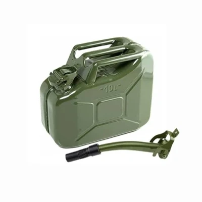 Image of ASC 10L Green Jerry Gerry Can with Spout for Fuel, Petrol, Diesel Heavy Duty Metal Tripple Handle and Locking Seal 10 Litre, Army