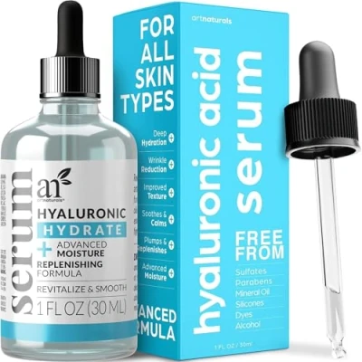 Image of ArtNaturals Anti Aging Hyaluronic Acid Serum (1 Fl Oz / 30ml) for Face Clinical Strength with Vitamin C Serum, E and Green Tea Helps Reduce Wrinkles Youthful Radiant Skin 1 oz.