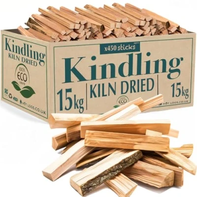 Image of 6x Large Nets Kiln Dried Kindling Wood 15KG Bumper Pack of Bags Natural Firelighters For Woodburning Stove, Log Burner, Open Fire Pit, Camping BBQ Pizza Oven. Starters Ready To Burn (6 nets)