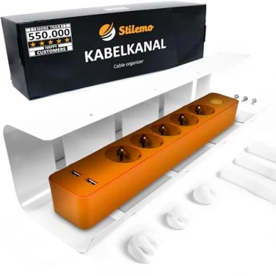 Image of Stilemo Cable Management Under Desk Tidy 1 Pack Organiser Wire Holder for Home Office Carbon Steel Holds up to 5kg Tray 43x12x10cm (White)