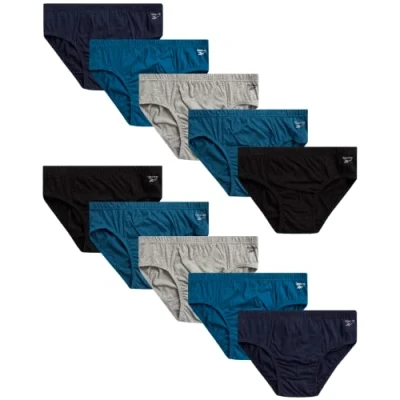 Image of Reebok Men?s Underwear ? Low Rise Briefs with Contour Pouch (10 Pack), Size Small, Blues/Light Grey/Black