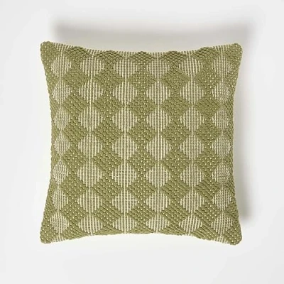 Image of HOMESCAPES Handwoven Green Cushion 45 x cm 100% Cotton Filled Decorative Throw Pillow “Lima Check Diamond Scatter Insert Included