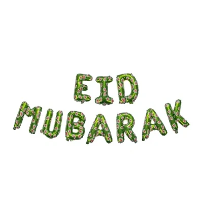 Image of Eid Mubarak Palestine Themed Decoration Watermelon Foil Letter Balloons Hanging Green