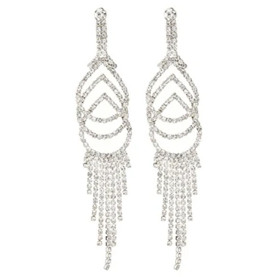 Image of Clip On Earrings Silver Plated Chandelier Style With Clear Crystals Cael S