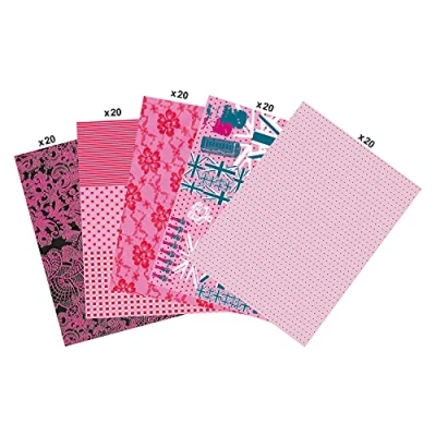 Image of Décopatch Ref MP009C Pack of 100 sheets Paper Each Sheet is 30 x 40cm, 5 Designs Included (20 each) Suitable for Wood, Metal, Plastic &amp; More Pink