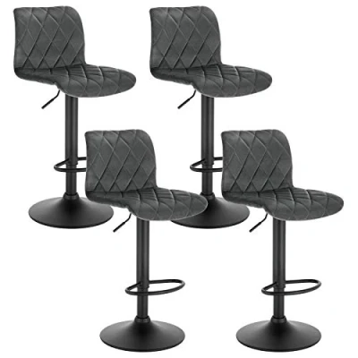 Image of Lestarain Set of 4 Breakfast Bar Stools with Chrome Footrest and Base Swivel Gas Lift Elegant Velvet + Black Matte Simple Stool,Dark Grey