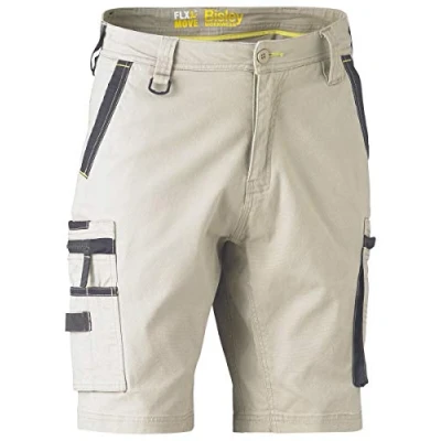 Image of Bisley Workwear UKBSHC1330_BSTN Flex &amp; Move Stretch Utility Zip Cargo Shorts Stone, 32