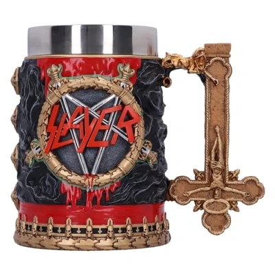 Image of Nemesis Now Slayer Reign in Blood Tankard, Resin, Black/Red, Officially Licensed Band Merch, Removable Stainless Steel Insert, Cast The Finest Expertly Hand Painted