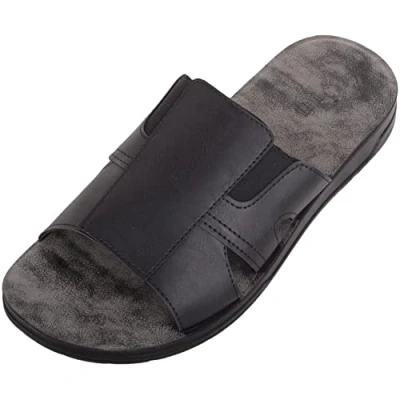 Image of ABSOLUTE FOOTWEAR Mens Easy Slip On Summer Holiday Beach Pool Twin Gusset Lightweight Sliders Sandals Black UK 8 / EU 42