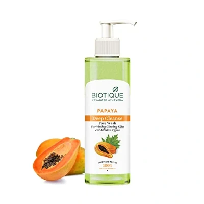 Image of Biotique Papaya Deep Cleanse Face Wash Gentle Exfoliation Visibly Glowing Skin 100% Botanical Extracts Suitable for All Types 200ml
