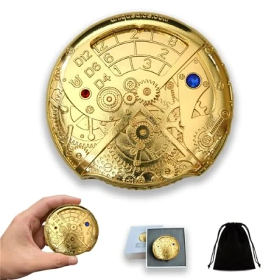Image of Unique Metal Dice Set Steampunk &amp; Retro D&amp;D Spinner, D20, D6, D8, D10, D12 for Dungeons and Dragons TRPG
