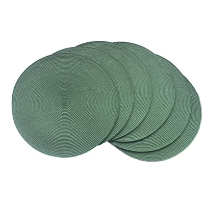 Image of SCF2017 Round Woven Plastic Placemats 38cm Stylish and Practical Dining Table Mats,Set of 6,Deep green