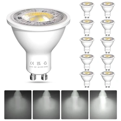 Image of GU10 LED Bulb Dimmable, Cool White, Spot Light Bulbs, 5W 400LM, 50W Halogen Spotlight Equivalent, 38 Beam Angle, AC190 265V 6000K, Pack of 10