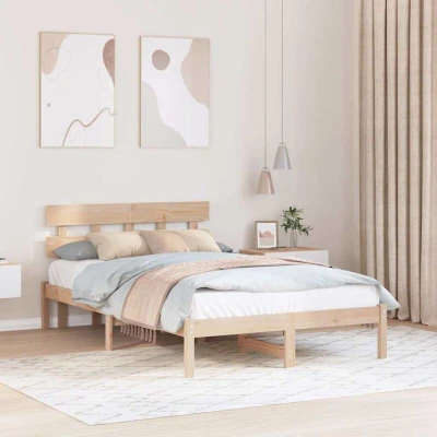 Image of vidaXL Bed Frame with Headboard 140x190 cm Solid Wood Pine