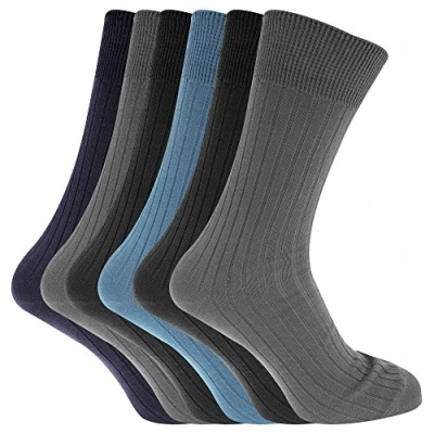 Image of Mens 100% Cotton Ribbed Classic Socks (Pack Of 6) (UK Shoe 6 11, EUR 39 45) (Black/Grey/Blue)