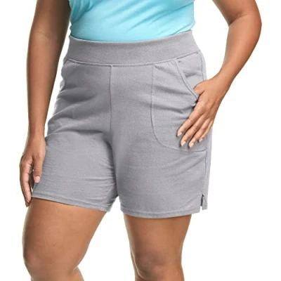 Image of JUST MY Size Women&#039;s Plus Cotton Jersey Shorts, Pull on Gym 7&quot; Inseam, Light Steel, 2X