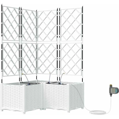 Image of vidaXL Garden Planters with Water Irrigation System 3 pcs White