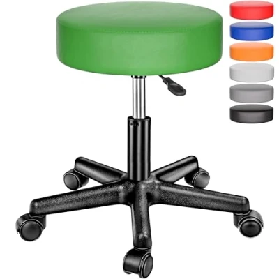 Image of CASARIA® 35cm Green Rolling Stool with Wheels Height Adjustable 360 Rotatable Padded Swivel Roll Chair Double Castors Comfortable Upholstered Seating Office Workshop Salon