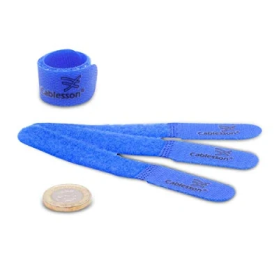Image of Cablesson Reusable Releasable Hook and Loop Nylon Cable Ties Pack of 20 Slim Straps Keep wire cord tidy Blue