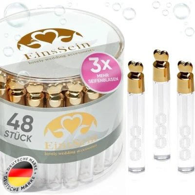 Image of EinsSein 48x Wedding Bubbles Love tube box gold high gloss soap bubble favours guests kids tubes heart wands favors party weddings baptism mini bottle glasses cake diamond 48 60 50 96 pack