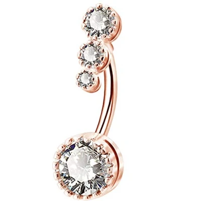Image of OUFER 316L Surgical Steel Belly Rose Gold Bars Clear CZ Rings Navel Piercing Jewellery