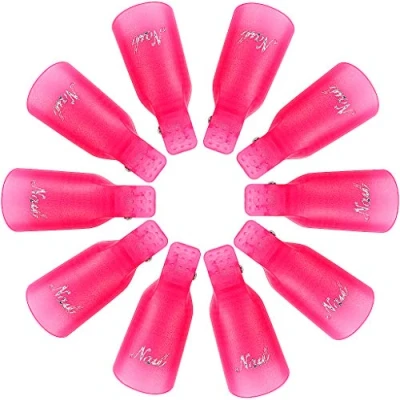 Image of 10 PCS Set Nail Polish Remover Clips Acrylic Gel Nails Art Cap for Toenail &amp; Finger UV Removal (Rose Red)
