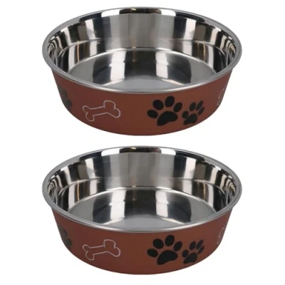 Image of 2 Medium Stainless Steel Copper Bella Bowl Dog Puppy Feeding Food Water