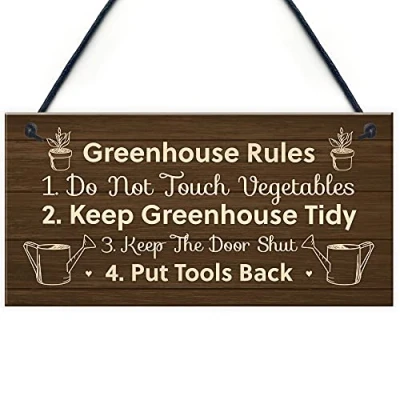 Image of RED OCEAN Greenhouse Rules Sign Hanging Garden Shed Gift For Family Home Him Her