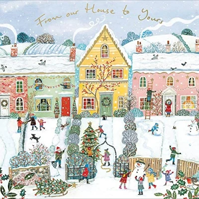 Image of From Our House To Yours Scenic Festive Street Christmas Card Xmas Greeting Cards 496011