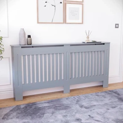 Image of Vida Designs Chelsea Extra Large Dark Grey Radiator Cover Modern Slatted Heating Cabinet, Easy DIY Fit, Ideal for Living Room, Hallway or Bathroom