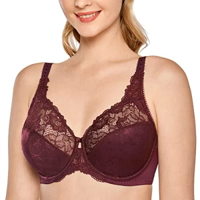 Image of Delimira Women&#039;s Beauty Lace Non Padded Minimiser Full Figure Underwire Bra Vermilion 38E